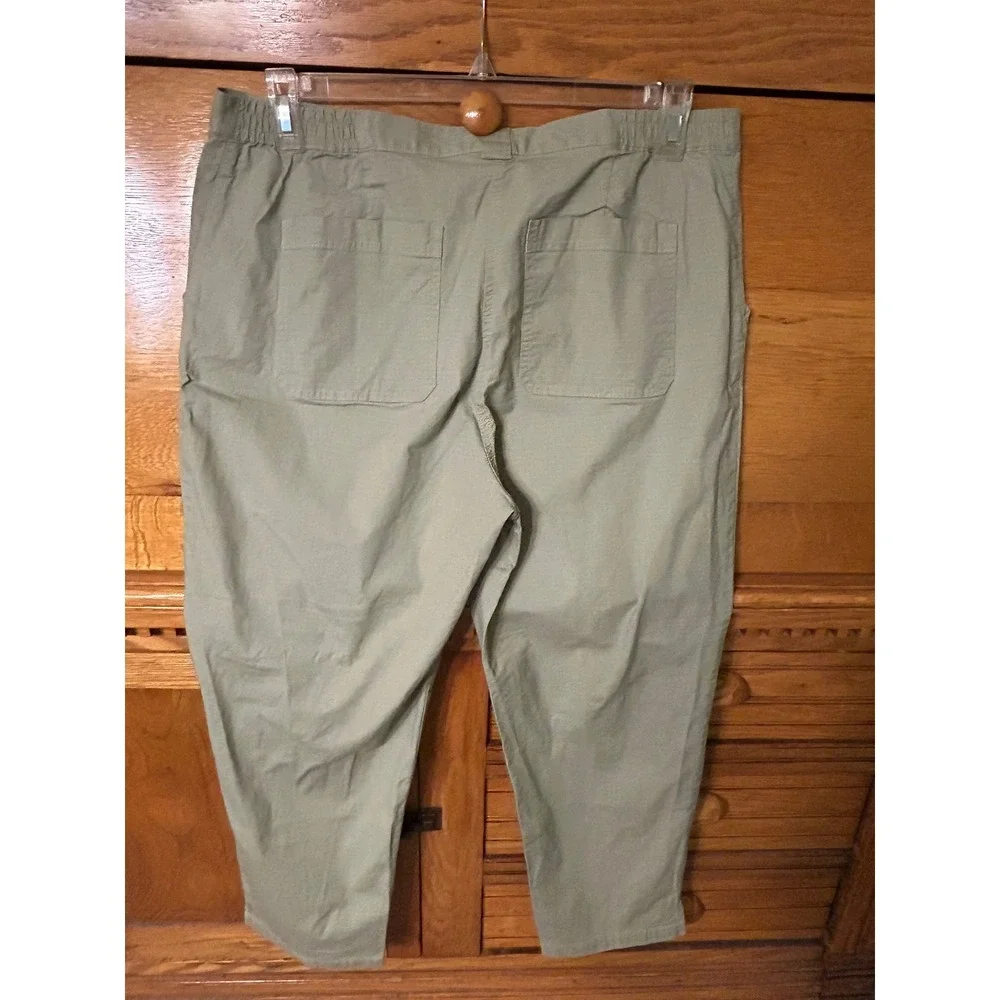 Ruby Rd Gorpcore Utility Sage Green Ripstop Cropped Pants Elastic Waist Capris